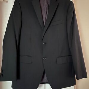 Young Men's 100% Wool Woven Stripe Black Suit, 38S